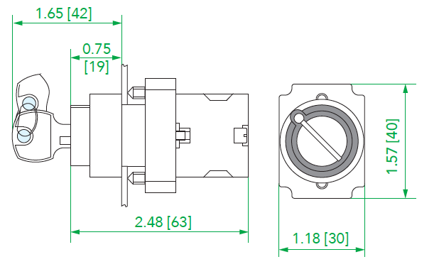 Ex9PBG selector switch key 22mm pushbuttons Noark dimensions