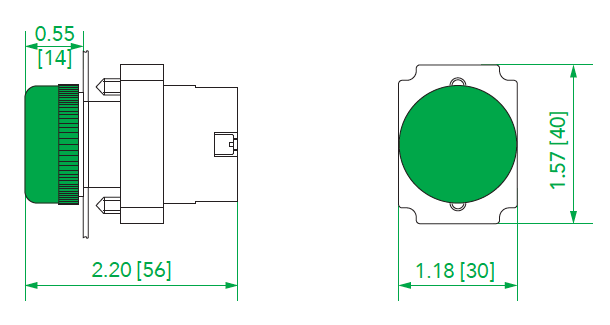 Ex9PBV6 indicator light 22mm pushbuttons Noark dimensions