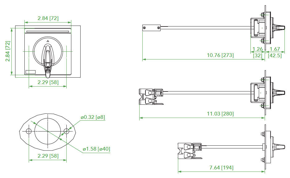 extended rotary handle dimensions